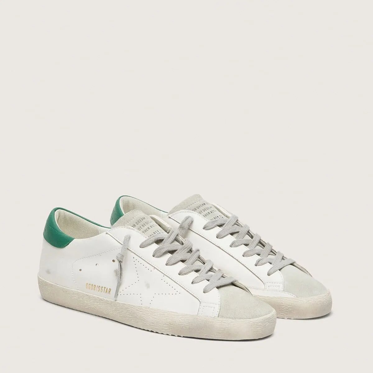 Golden Goose Super-Star With Perforated Star And Green Heel Tab Golden Goose Super-Star With Perforated Star And Green Heel Tab