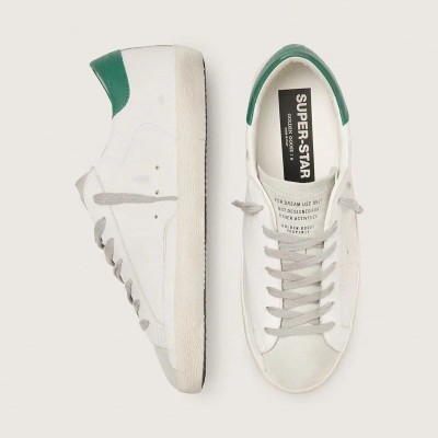 Golden Goose Super-Star With Perforated Star And Green Heel Tab Golden Goose Super-Star With Perforated Star And Green Heel Tab