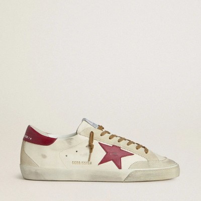 Golden Goose Super-Star With Red Leather Star And Beige Suede Inserts Golden Goose Super-Star With Red Leather Star And Beige Suede Inserts