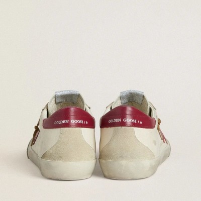 Golden Goose Super-Star With Red Leather Star And Beige Suede Inserts Golden Goose Super-Star With Red Leather Star And Beige Suede Inserts