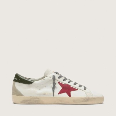 Golden Goose Super-Star With Red Suede Star And Green Leather Heel Tab Golden Goose Super-Star With Red Suede Star And Green Leather Heel Tab