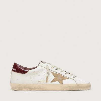 Golden Goose Super-Star With Sand Suede Star And Red Croc-Print Leather Heel Tab Golden Goose Super-Star With Sand Suede Star And Red Croc-Print Leather Heel Tab
