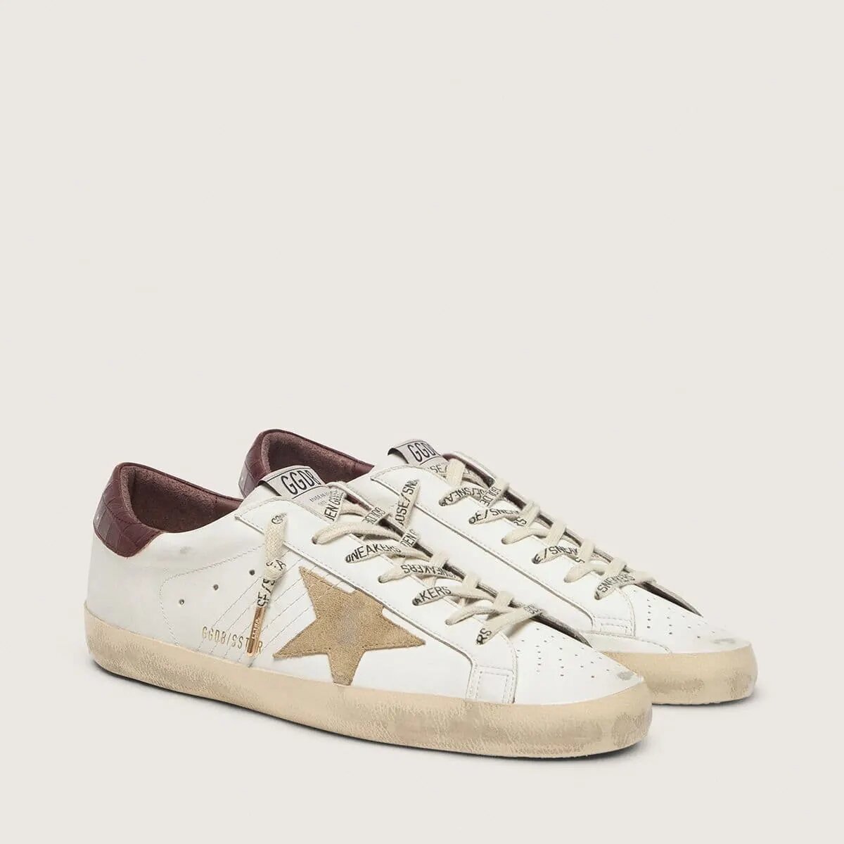 Golden Goose Super-Star With Sand Suede Star And Red Croc-Print Leather Heel Tab Golden Goose Super-Star With Sand Suede Star And Red Croc-Print Leather Heel Tab