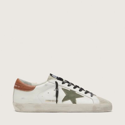 Golden Goose Super-Star With Star In Olive Green Canvas Golden Goose Super-Star With Star In Olive Green Canvas