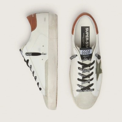 Golden Goose Super-Star With Star In Olive Green Canvas Golden Goose Super-Star With Star In Olive Green Canvas