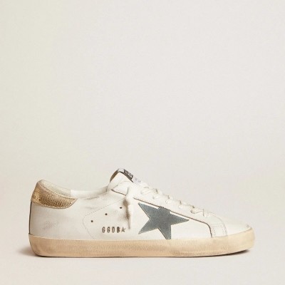 Golden Goose Super-Star With Suede Star And Platinum Snake-Print Leather Heel Tab Golden Goose Super-Star With Suede Star And Platinum Snake-Print Leather Heel Tab