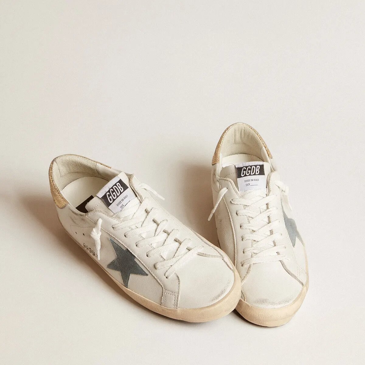 Golden Goose Super-Star With Suede Star And Platinum Snake-Print Leather Heel Tab Golden Goose Super-Star With Suede Star And Platinum Snake-Print Leather Heel Tab