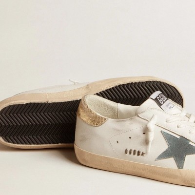 Golden Goose Super-Star With Suede Star And Platinum Snake-Print Leather Heel Tab Golden Goose Super-Star With Suede Star And Platinum Snake-Print Leather Heel Tab