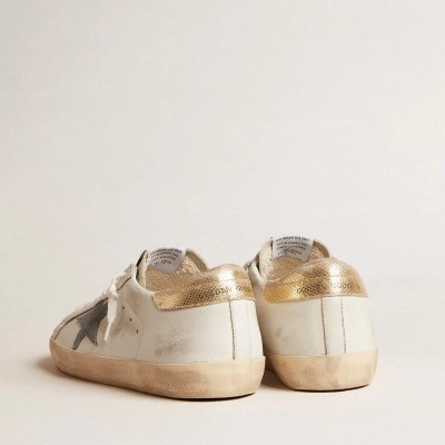 Golden Goose Super-Star With Suede Star And Platinum Snake-Print Leather Heel Tab Golden Goose Super-Star With Suede Star And Platinum Snake-Print Leather Heel Tab