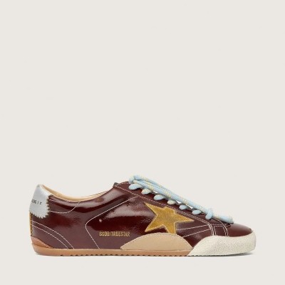 Golden Goose True-Star In Burgundy Naplak With Suede Star And Silver Nappa Heel Tab Golden Goose True-Star In Burgundy Naplak With Suede Star And Silver Nappa Heel Tab