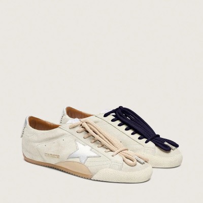 Golden Goose True-Star In Light Gray Suede With Metallic Silver Star And Heel Tab Golden Goose True-Star In Light Gray Suede With Metallic Silver Star And Heel Tab