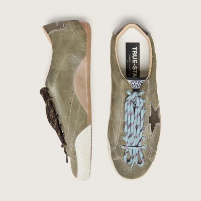 Golden Goose True-Star In Olive Suede With Gold Star Golden Goose True-Star In Olive Suede With Gold Star