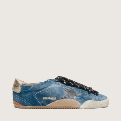 Golden Goose True-Star In Teal Suede With Black Star And Cream Heel Tab Golden Goose True-Star In Teal Suede With Black Star And Cream Heel Tab