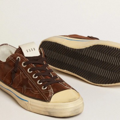 Golden Goose V-Star Ltd Sneakers In Dark Brown Suede With Tone-On-Tone Star Golden Goose V-Star Ltd Sneakers In Dark Brown Suede With Tone-On-Tone Star