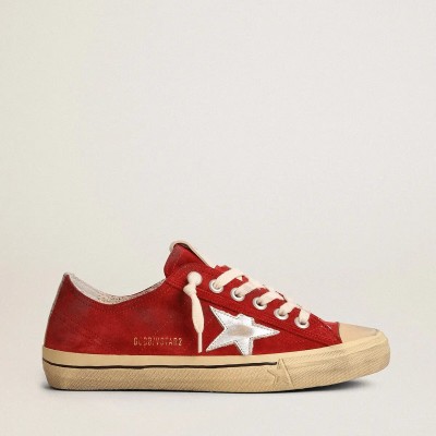 Golden Goose V-Star In Dark Red Suede With Silver Star And Heel Tab Golden Goose V-Star In Dark Red Suede With Silver Star And Heel Tab