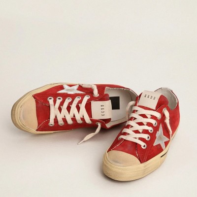 Golden Goose V-Star In Dark Red Suede With Silver Star And Heel Tab Golden Goose V-Star In Dark Red Suede With Silver Star And Heel Tab