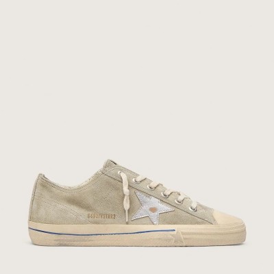 Golden Goose V-Star In Dove-Gray Suede With Silver Metallic Leather Star