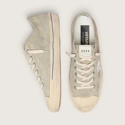 Golden Goose V-Star In Dove-Gray Suede With Silver Metallic Leather Star