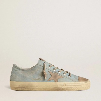 Golden Goose V-Star In Light Blue Canvas With Dove-Gray Leather Star Golden Goose V-Star In Light Blue Canvas With Dove-Gray Leather Star
