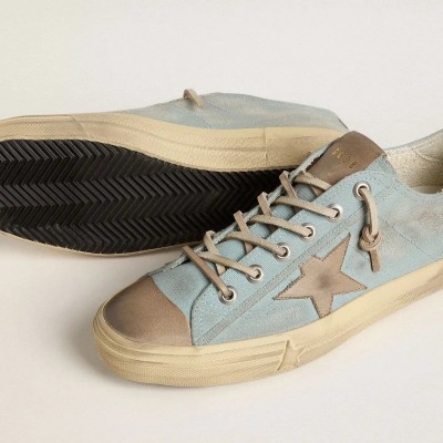 Golden Goose V-Star In Light Blue Canvas With Dove-Gray Leather Star Golden Goose V-Star In Light Blue Canvas With Dove-Gray Leather Star