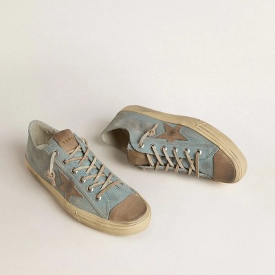 Golden Goose V-Star In Light Blue Canvas With Dove-Gray Leather Star Golden Goose V-Star In Light Blue Canvas With Dove-Gray Leather Star