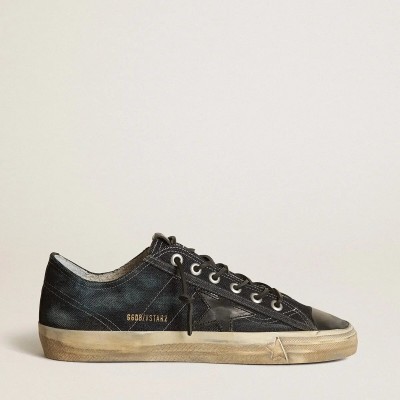 Golden Goose V-Star Sneakers In Midnight-Blue Denim With Black Leather Star And Toe Golden Goose V-Star Sneakers In Midnight-Blue Denim With Black Leather Star And Toe