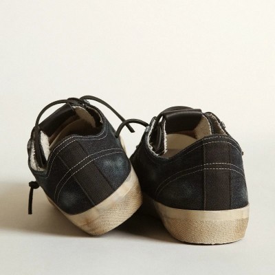 Golden Goose V-Star Sneakers In Midnight-Blue Denim With Black Leather Star And Toe Golden Goose V-Star Sneakers In Midnight-Blue Denim With Black Leather Star And Toe