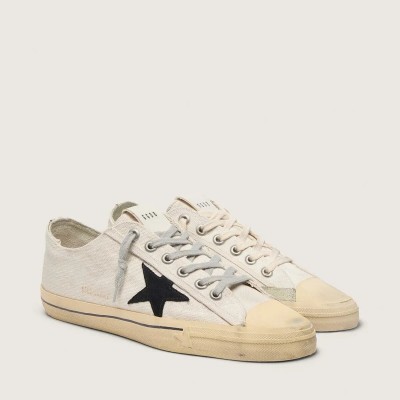 Golden Goose V-Star With Black Suede Star And Embroidered Lettering Golden Goose V-Star With Black Suede Star And Embroidered Lettering