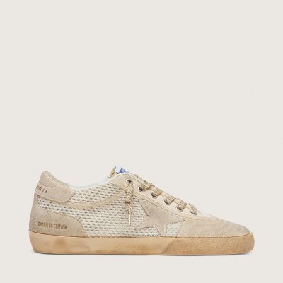 Golden Goose White And Beige Super-Star Lab In Mesh And Suede Golden Goose White And Beige Super-Star Lab In Mesh And Suede