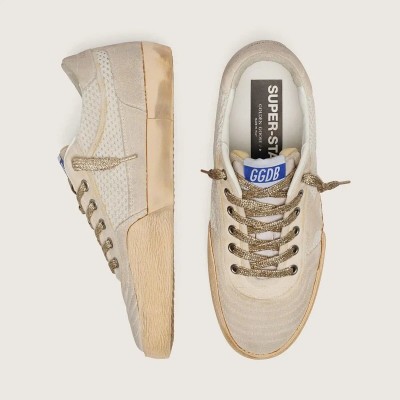 Golden Goose White And Beige Super-Star Lab In Mesh And Suede Golden Goose White And Beige Super-Star Lab In Mesh And Suede