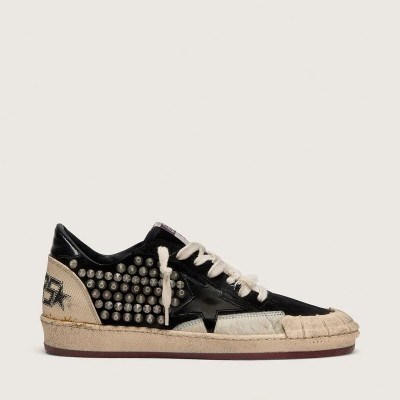 Golden Goose Ball Star Lab In Black Suede With Studs And Glossy Black Leather Star Golden Goose Ball Star Lab In Black Suede With Studs And Glossy Black Leather Star