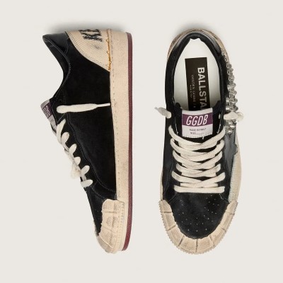 Golden Goose Ball Star Lab In Black Suede With Studs And Glossy Black Leather Star Golden Goose Ball Star Lab In Black Suede With Studs And Glossy Black Leather Star