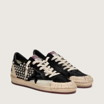Golden Goose Ball Star Lab In Black Suede With Studs And Glossy Black Leather Star Golden Goose Ball Star Lab In Black Suede With Studs And Glossy Black Leather Star