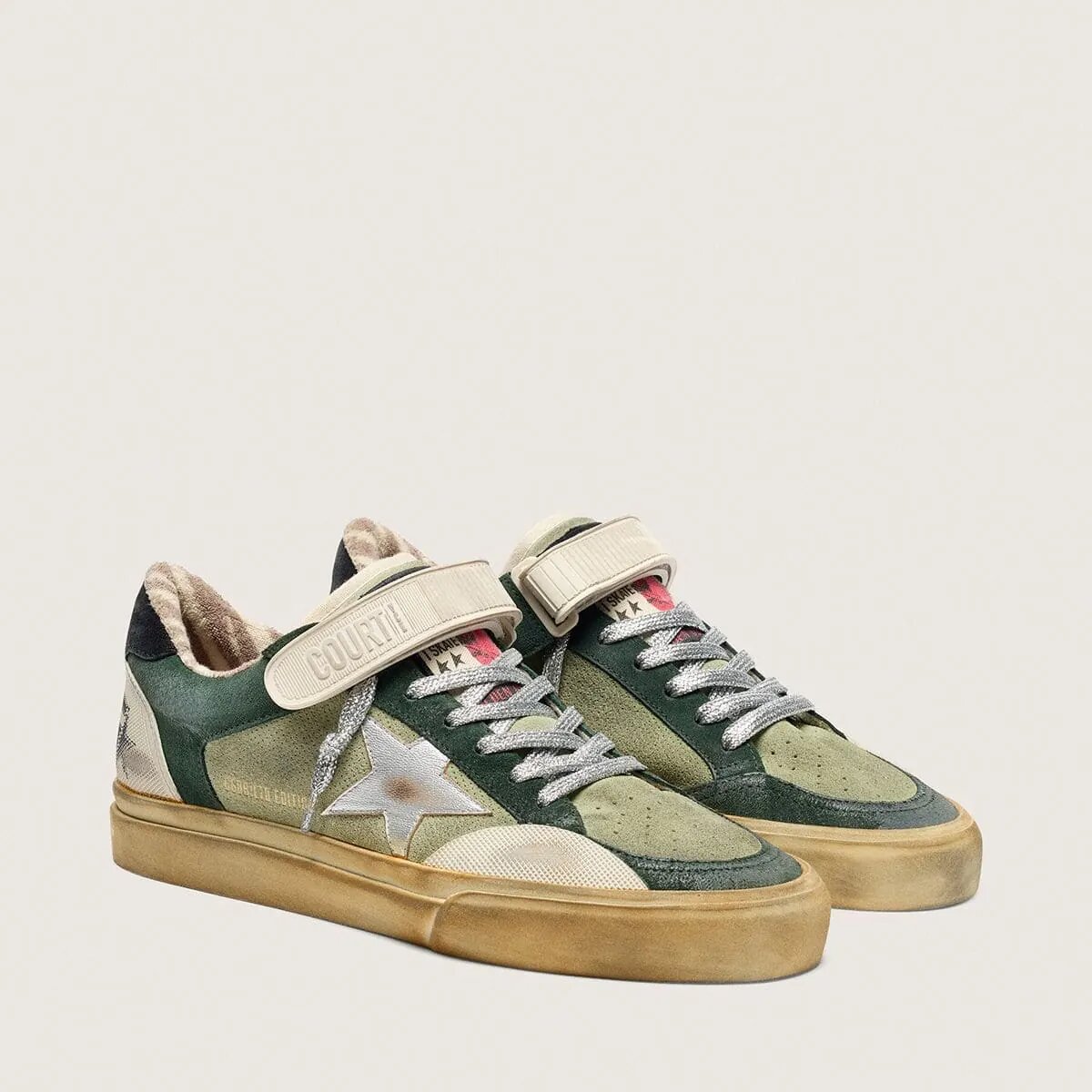 Golden Goose Ball Star Lab In Green Suede With Silver Leather Star And Black Suede Heel Tab Golden Goose Ball Star Lab In Green Suede With Silver Leather Star And Black Suede Heel Tab