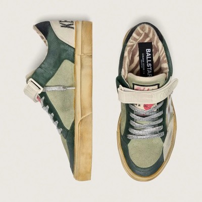 Golden Goose Ball Star Lab In Green Suede With Silver Leather Star And Black Suede Heel Tab Golden Goose Ball Star Lab In Green Suede With Silver Leather Star And Black Suede Heel Tab