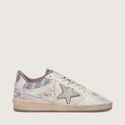 Golden Goose Ball Star Lab In White Nylon And Pony Skin With Silver Star And Lilac Inserts Golden Goose Ball Star Lab In White Nylon And Pony Skin With Silver Star And Lilac Inserts