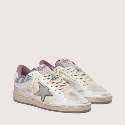 Golden Goose Ball Star Lab In White Nylon And Pony Skin With Silver Star And Lilac Inserts Golden Goose Ball Star Lab In White Nylon And Pony Skin With Silver Star And Lilac Inserts