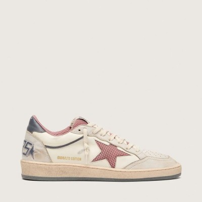 Golden Goose Ball Star Ltd In Beige Leather With Pink Mesh Star And Blue Leather Heel Tab Golden Goose Ball Star Ltd In Beige Leather With Pink Mesh Star And Blue Leather Heel Tab