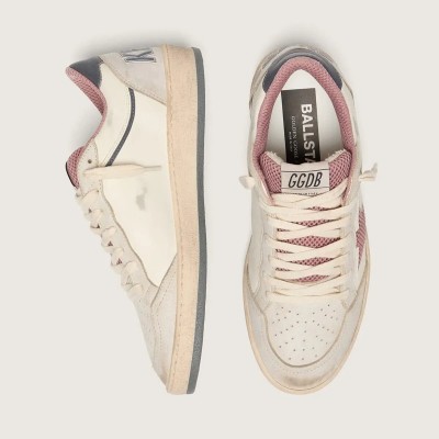 Golden Goose Ball Star Ltd In Beige Leather With Pink Mesh Star And Blue Leather Heel Tab Golden Goose Ball Star Ltd In Beige Leather With Pink Mesh Star And Blue Leather Heel Tab