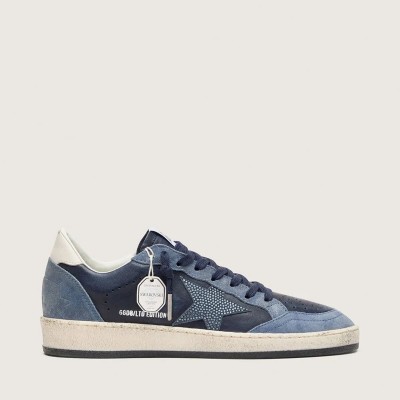 Golden Goose Ball Star Ltd In Dark Blue Leather With Light Blue Swarovski Crystal Star And Suede Inserts Golden Goose Ball Star Ltd In Dark Blue Leather With Light Blue Swarovski Crystal Star And Suede Inserts