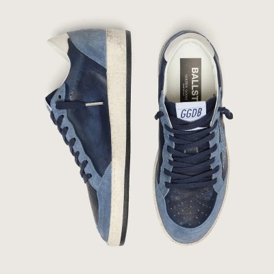 Golden Goose Ball Star Ltd In Dark Blue Leather With Light Blue Swarovski Crystal Star And Suede Inserts Golden Goose Ball Star Ltd In Dark Blue Leather With Light Blue Swarovski Crystal Star And Suede Inserts