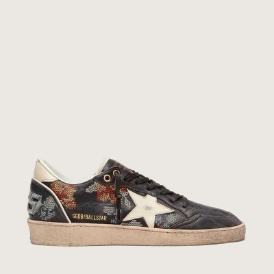 Golden Goose Ball Star Ltd In Ebony Nappa With Multicolor Embroidery And White Star Golden Goose Ball Star Ltd In Ebony Nappa With Multicolor Embroidery And White Star