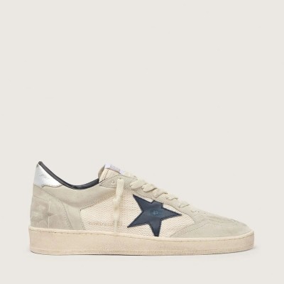 Golden Goose Ball Star Ltd In Gray Suede With Blue Star And Cream-Colored Crochet Inserts Golden Goose Ball Star Ltd In Gray Suede With Blue Star And Cream-Colored Crochet Inserts