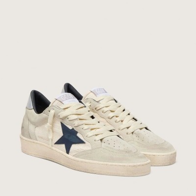 Golden Goose Ball Star Ltd In Gray Suede With Blue Star And Cream-Colored Crochet Inserts Golden Goose Ball Star Ltd In Gray Suede With Blue Star And Cream-Colored Crochet Inserts