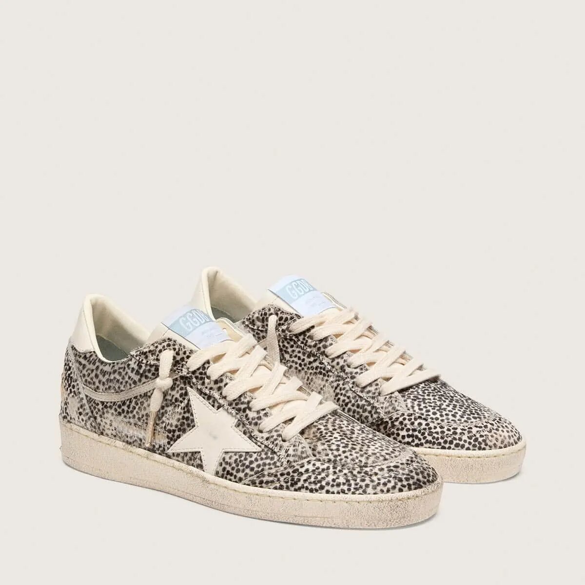 Golden Goose Ball Star Ltd In Leopard Pony Skin With Cream Leather Star Golden Goose Ball Star Ltd In Leopard Pony Skin With Cream Leather Star