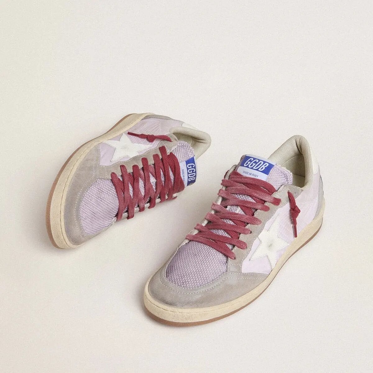 Golden Goose Ball Star Ltd In Lilac Nylon With White Leather Star And Suede Inserts Golden Goose Ball Star Ltd In Lilac Nylon With White Leather Star And Suede Inserts