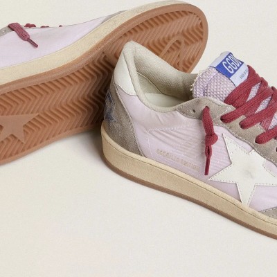 Golden Goose Ball Star Ltd In Lilac Nylon With White Leather Star And Suede Inserts Golden Goose Ball Star Ltd In Lilac Nylon With White Leather Star And Suede Inserts
