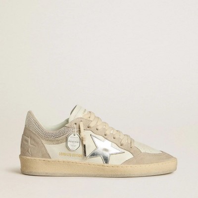 Golden Goose Ball Star Ltd In Nappa Leather And Suede With Silver Leather Star And Swarovski Crystals