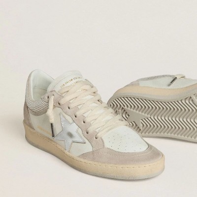 Golden Goose Ball Star Ltd In Nappa Leather And Suede With Silver Leather Star And Swarovski Crystals