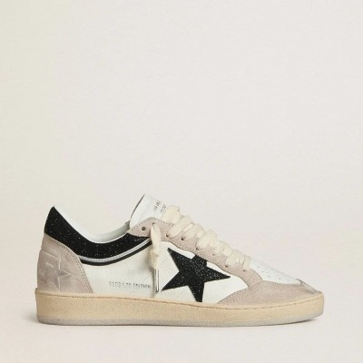 Golden Goose Ball Star Ltd In Nappa With Black Crystal Star And Beige Suede Inserts Golden Goose Ball Star Ltd In Nappa With Black Crystal Star And Beige Suede Inserts